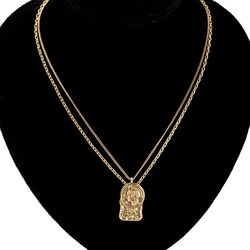 carved coin pendant necklace for women jewelry stainless steel gold color medallion long choker geometric round chain