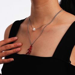 bohemian stacked natural freshwater beads short chain red coral long and thin chain can be worn alone fashionable
