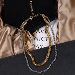 gold mixed silver color asymmetric chain choker necklace for women thick chain link choker necklaces valentines jewelry