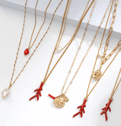 true natural coral stones red beads red chain not plastic gold plated brass chain necklace for women girls gift