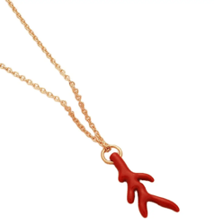 korean romantic red coral pendant necklace for women gold plated zinc alloy chain necklace jewelry casual party office