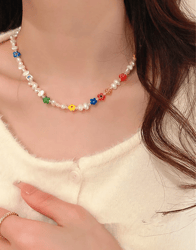 the new color flower natural pearl stitching necklace for women 2022 new women light luxury high grade clavicle chain