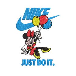 minnie mouse holding balloon nike embroidery design, disney embroidery, nike design, embroidery file, instant download.
