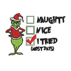 naughty nice i tried grinch embroidery design, grinch christmas embroidery, grinch design, logo shirt, digital download.