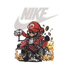 mario car nike embroidery design, mario car game embroidery, nike design, embroidery file, logo shirt, instant download.