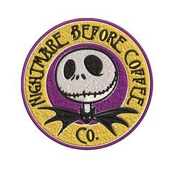 nightmare before coffee embroidery design, jack skellington embroidery, embroidery file, horror design, digital download