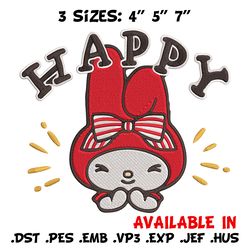 my melody happy embroidery design, hello kitty embroidery, embroidery file, anime embroidery, digital download