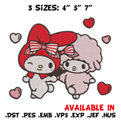 my melody love embroidery design, hello kitty embroidery, embroidery file, anime embroidery,anime shirt,digital download