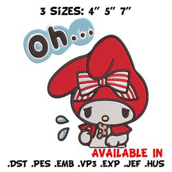 my melody sad embroidery design, hello kitty embroidery, embroidery file, anime embroidery, digital download