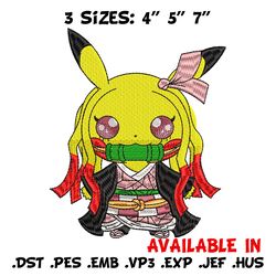 pikachu nezuko demon embroidery design, pokemon embroidery, logo design, anime design, anime shirt, digital download