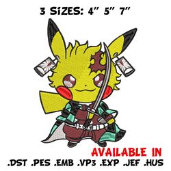 pikachu tanjiro demon embroidery design, pokemon embroidery, logo design, anime design, anime shirt, digital download