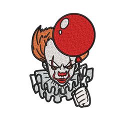 pennywise with balloon embroidery design, halloween embroidery, embroidery file, halloween design, digital download.