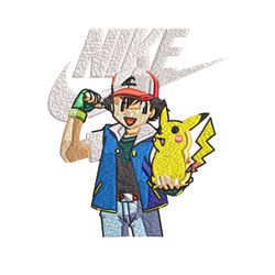 satoshi and pikachu nike embroidery design, pokemon nike embroidery, nike design, embroidery file, instant download.