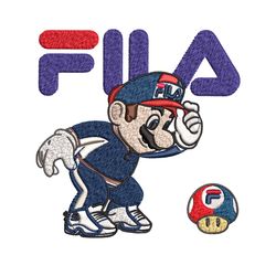 super mario fila embroidery design, super mario embroidery, cartoon design, embroidery file, fila logo, instant download