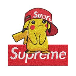 supreme pikachu embroidery design, pokemon embroidery, anime design, embroidery file, anime shirt, digital download.