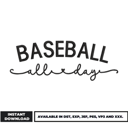 baseball all day embroidery design