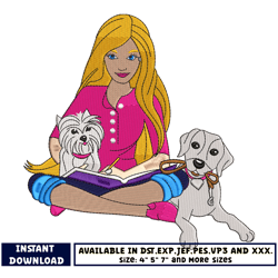 barbie and dog embroidery design