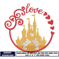 mickey castle couple love embroidery design