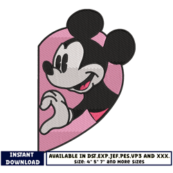 mickey half heart embroidery design