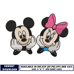 mickey minnie head couple embroidery design