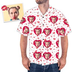 custom face loving valentine couple men, face tree and leaves love heart men, hawaiian shirt.