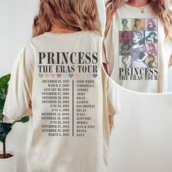 disney princess the eras tour 2 sided comfort colors shirt, disney princess shirts, disney princess characters shirt