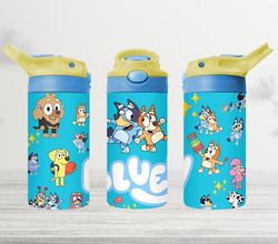 kid's blue dog 12oz sippy cup sublimation designs, digital download, 12oz tumbler wrap, png, cartoon, cute sippy cup wra