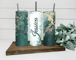 personalised green marble tumbler drinkware / plastic straw marble tumbler / gold drinkware / unique gift