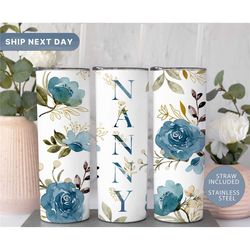 nanny tumbler, nanny travel mug, gifts for nanny, babysitter mug, grandma tumbler, nanny tumbler cup, (tm-24blue)