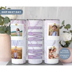 family tumbler with photos, custom picture tumbler, personalized glitter tumbler, purple 20oz tumbler, mom tumbler, (tm-