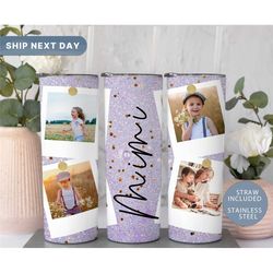 mimi tumbler with photos, custom picture tumbler, personalized glitter tumbler, purple 20oz tumbler, mom tumbler, (tm-30