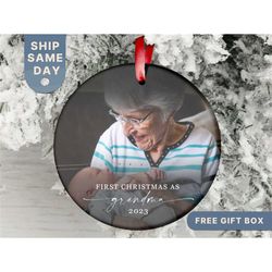 first christmas as grandma photo ornament, personalized new grandmother christmas ornament, custom newborn baby keepsake