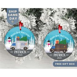 mailman delivery driver christmas ornament, personalized truck driver ornament, postal truck gift, mail carrier ornament