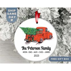 family christmas ornament personalized family ornament red truck family keepsake family christmas gift christmas keepsak