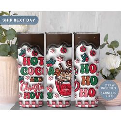 hot cocoa christmas 3d tumbler, ho ho ho tumbler, christmas movies tumbler cup, holiday tumbler, (tm-257)