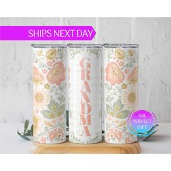 floral grandma tumbler for mother's day, floral grandmother tumbler for mother's day gift, nana tumbler gift for mothers