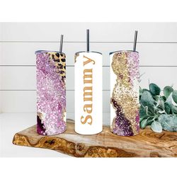 burgundy cheetah agate faux glitter tumbler, personalized tumbler, double wall insulated, gift, tumbler with lid & straw