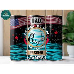 dad tumbler with kids names for men,  the man tumbler gifts for dad, the myth tumbler fishing cup personalized, dad fish