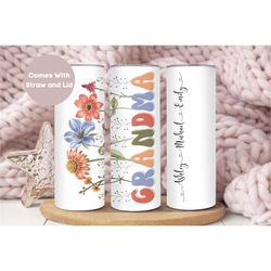 personalized grandma tumbler for grandma for mothers day, custom mothers day gift for grandma, retro floral grandma cup
