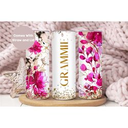 grammie tumbler for mothers day gift for grandma, pink floral grammie travel cup, gift for grammie from grandkids,pink a