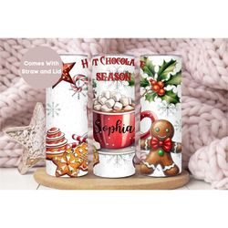 personalized christmas tumbler, custom holiday tumbler cup, hot chocolate travel cup, christmas gift, cute winter mug,wi