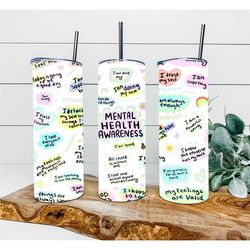 mental health awareness tumbler, personalized tumbler, double wall insulated, gift for her, tumbler with lid & straw, cu