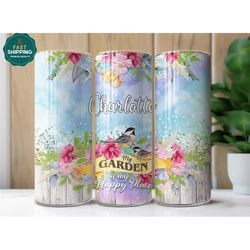 personalized my garden is my happy place floral tumbler, gardening tumbler gift for plant lovers, plant tumbler personal