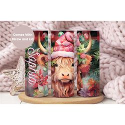 personalized highland cow christmas tumbler, baby highland cow tumbler holiday cup, custom name highland cow mug,skinny