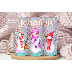 personalized christmas tumbler, custom snowman tumbler cup, glitter holiday travel cup, christmas gift for her, snowmen