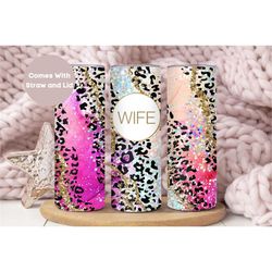 wife tumbler, glitter wife cup, cheetah wife travel cup, wife birthday gift from husband, new wife gift, wife mother's d
