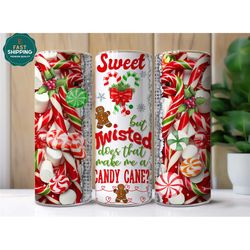 sweet but twisted tumbler, candy cane christmas tumbler, candy cane cup, christmas cup 20 oz, gingerbread tumbler, chris