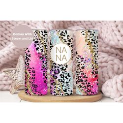 glitter nana tumbler for grandma for mother's day, mothers day gift for nana, cheetah nana travel cup,pink leopard nana