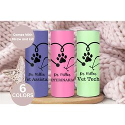 personalized veterinarian tumbler, custom veterinarian tumbler cup, vet tech gift, vet gift, vet assistant travel cup wi