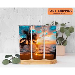 sunset beach vacation tumbler, beach vacation tumbler, girls trip tumbler, summer vacation tumbler, summer vacation gift